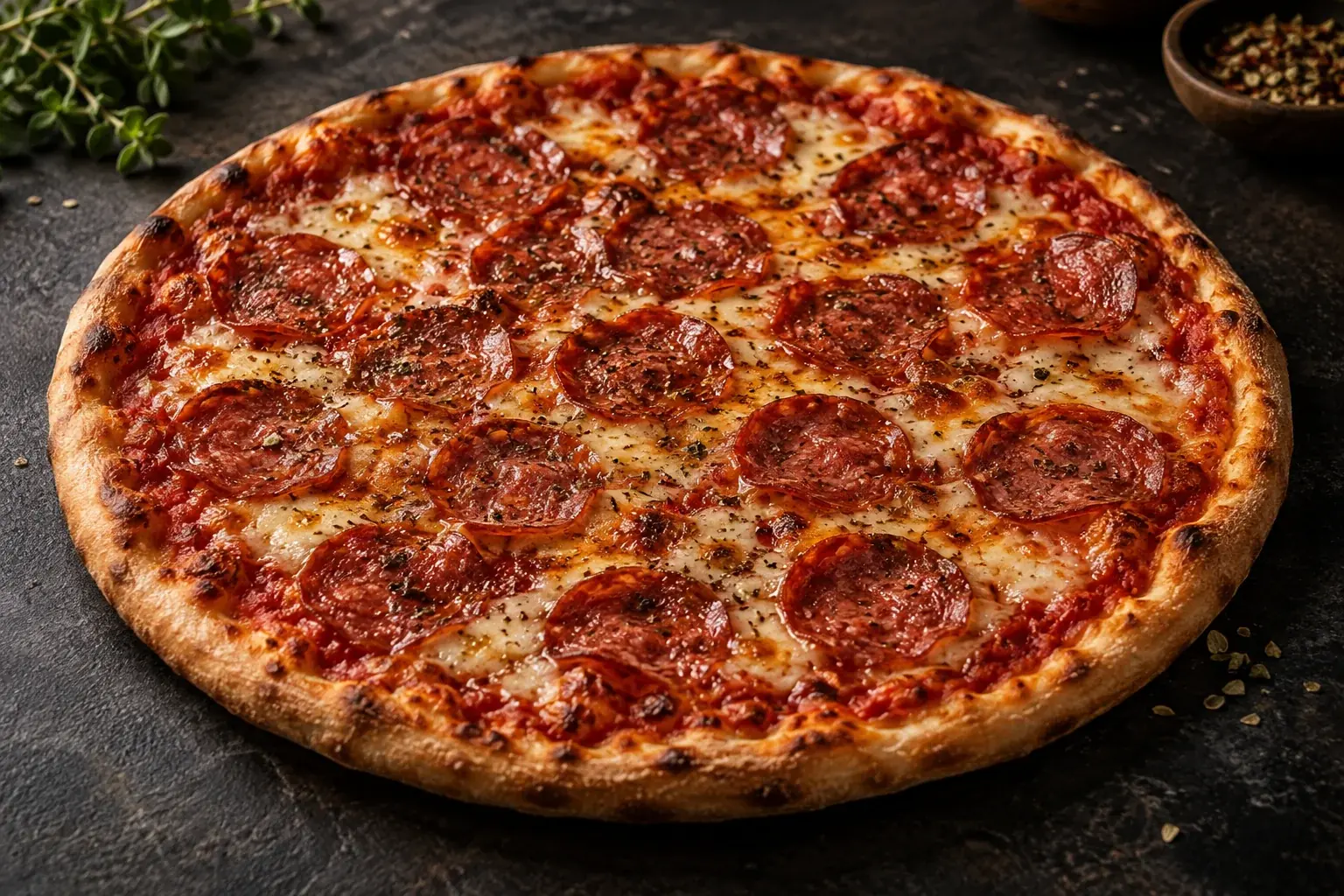 Rapea salamin ja juuston täyttämä pizza – kuvituskuva